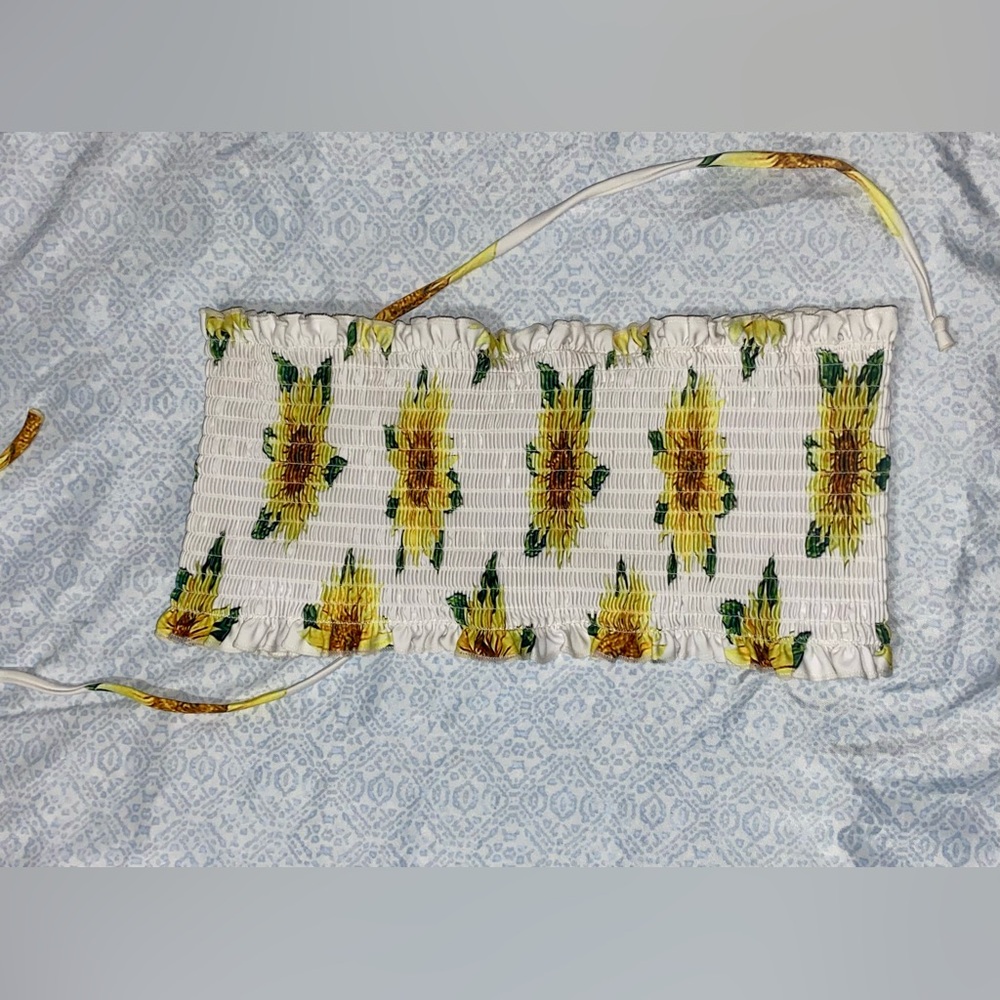 Sunflower Print Smocked Bikini Top very adjustable medium
